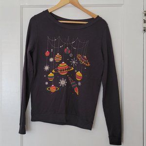 Outer Space Themed Holiday/Christmas Sweatshirt, Charcoal Gray, Fervour, Small